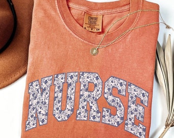 Floral Nurse Shirt, Toile Comfort Colors Registered Nurse Tshirt, Nurse Week Gift, Flower RN LPN APRN LVn Crewneck Tee, Medical Staff Gift