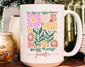 Personalized School Social Worker Gift, Flower Social Work Mug, Floral Social Worker Tumbler, Counselor Team Gift, Teacher Appreciation Gift