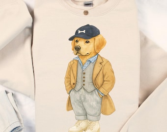 Preppy Yellow Lab Sweatshirt, Funny Labrador Lover Crewneck Sweater, Chic Polo Watercolor Dog Lover Gift