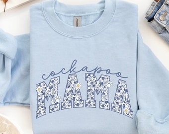 Toile Cockapoo Mama Sweatshirt, Floral Cockapoo Crewneck Top, Cute Daisy Cockapoo Mom Sweater, Chinoiserie Flower Cockapoo Dog Lover Gift