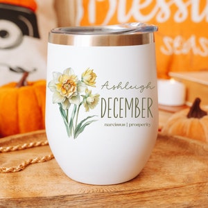 December Birth Month Flower Gift, Narcissus Birth Flower Tumbler Cup, Floral Bridesmaid Proposal Mug, Sister Gift, December Birthday Gift