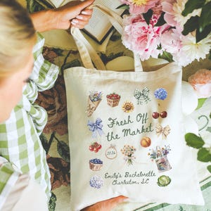 Fresh Off the Market Tote Bag, Floral Bridesmaid Proposal Gift, Custom Garden Bach Party Tote, Love in Bloom Bride Bag, Bridal Party Gift