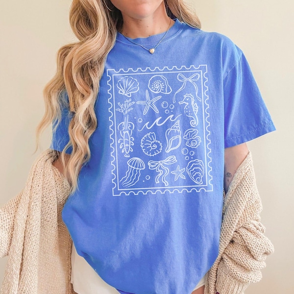 Coquette Seashell Shirt, Comfort Colors Coastal Summer Tee, Beachy Shell Swim Crewneck, Trendy Shellfish Best Friend Gift, Ocean Bow Tshirt