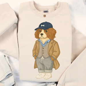 Preppy Cavalier Sweatshirt, Funny Cavalier King Charles Spaniel Vet Tech Crewneck Sweater, Chic Polo Watercolor Dog Lover Gift