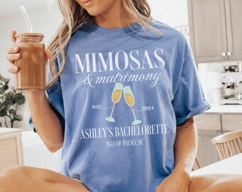 Mimosas and Matrimony Shirt, Comfort Colors Coquette Bachelorette Crewneck, Champagne Tshirt, Bubbles Bubbly Tee, Bridal Party Cocktail Gift