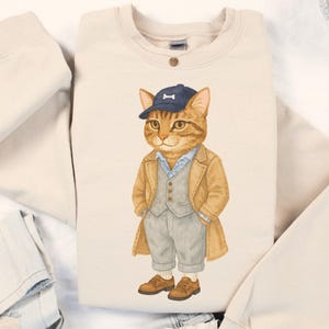 Preppy Tabby Cat Sweatshirt, Funny Cat Lover Crewneck Sweater, Chic Polo Watercolor Vet Tech Cat Mom Gift