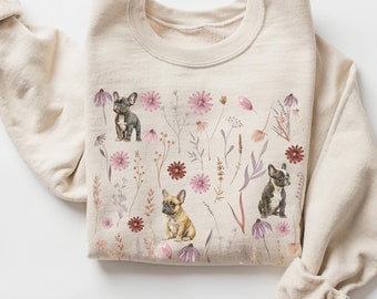 Floral French Bulldog Sweatshirt, Frenchie Dog Mom Birthday, Pressed Flower Crewneck, French Bulldog Lover Shirt, New Dog Owner Gift