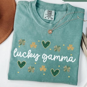 Lucky Gamma St Patricks Day Shirt, Comfort Color Gamma Tee, Irish Promoted to Gamma Gift, New Gamma Crewneck, Gamma Pregnancy Reveal Top