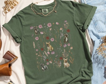 Floral French Bulldog Shirt, Frenchie Dog Mom Birthday Gift, Comfort Colors Flower Crewneck, French Bulldog Lover Tee, New Dog Owner Gift