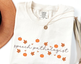 Fall SLP Shirt, Comfort Colors Halloween Speech Language Pathologist TShirt, Pumpkin Speech Teacher Crewneck, Autumn Speechie Therapist Gift