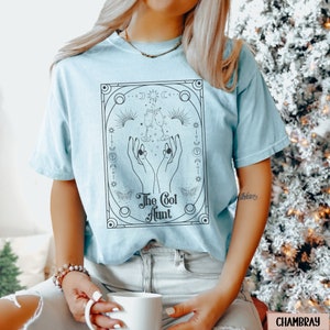 Chemise carte de tarot tantine, T-shirt tante cool couleurs confort, cadeau gothique promu tante, col rond tante sorcière, haut céleste nouvelle tante