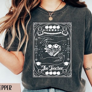 Witchy Teacher Shirt Comfort Color The Reader Tshirt Tarot Card Gift for Teacher Spooky Moon Phase Shirt Teacher Coven Halloween Teacher Tee