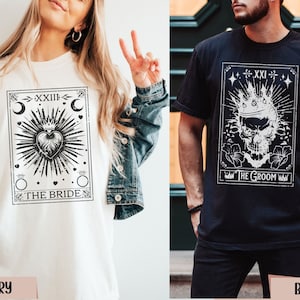 Chemise carte de tarot des mariés couleurs confort Chemise de mariage fantasmagorique Couple gothique cadeau de mariage Cadeau de fiançailles sorcière T-shirt de mariage Halloween