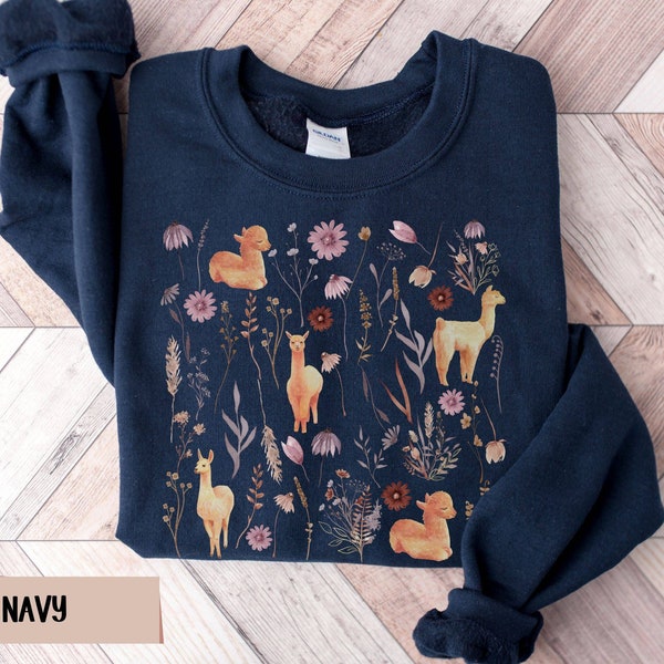 Pressed flower sweatshirt alpaca sweater llama hobby farmer shirt cute alpaca farm gift for alpaca lover mom funny alpaca tee floral hoodie