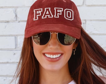 FAFO Embroidered Hat, Subtle Anti Trump MAGA Embroidery Gift, Funny Corduroy Dad Cap, Resist Baseball Cap, Political Protest Gift for Her