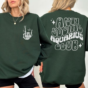 Antisocial Aquarius Club Sweatshirt, Retro Zodiac Birthday Gift, Aquarius Sweater, 90s Celestial Astrology Gift, Witchy Best Friend Crewneck