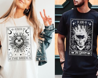 Bride and Groom Tarot Card Shirt Comfort Colors Spooky Wedding shirt Gothic Couple Wedding Gift Witchy Engagement Gift Halloween Wedding Tee