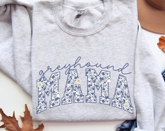 Sweat maman lévrier en toile, haut floral lévrier ras du cou, joli pull maman lévrier marguerite, cadeau pour amoureux des chiens lévriers fleurs chinoiseries