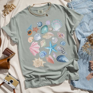 Beachy Seashell Shirt, Comfort Colors Coastal Grandma Crewneck, Aesthetic Starfish Ocean Surf Tshirt, Oversized Cottagecore Swimsuit Coverup