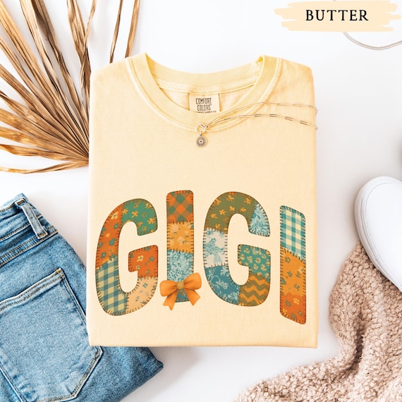 Fall Gigi Patchwork Shirt, Comfort Color Spooky Season Quilted Promoted to Gigi Tee, Pregnancy Reveal Gigi Crewneck, Halloween Gigi Gift