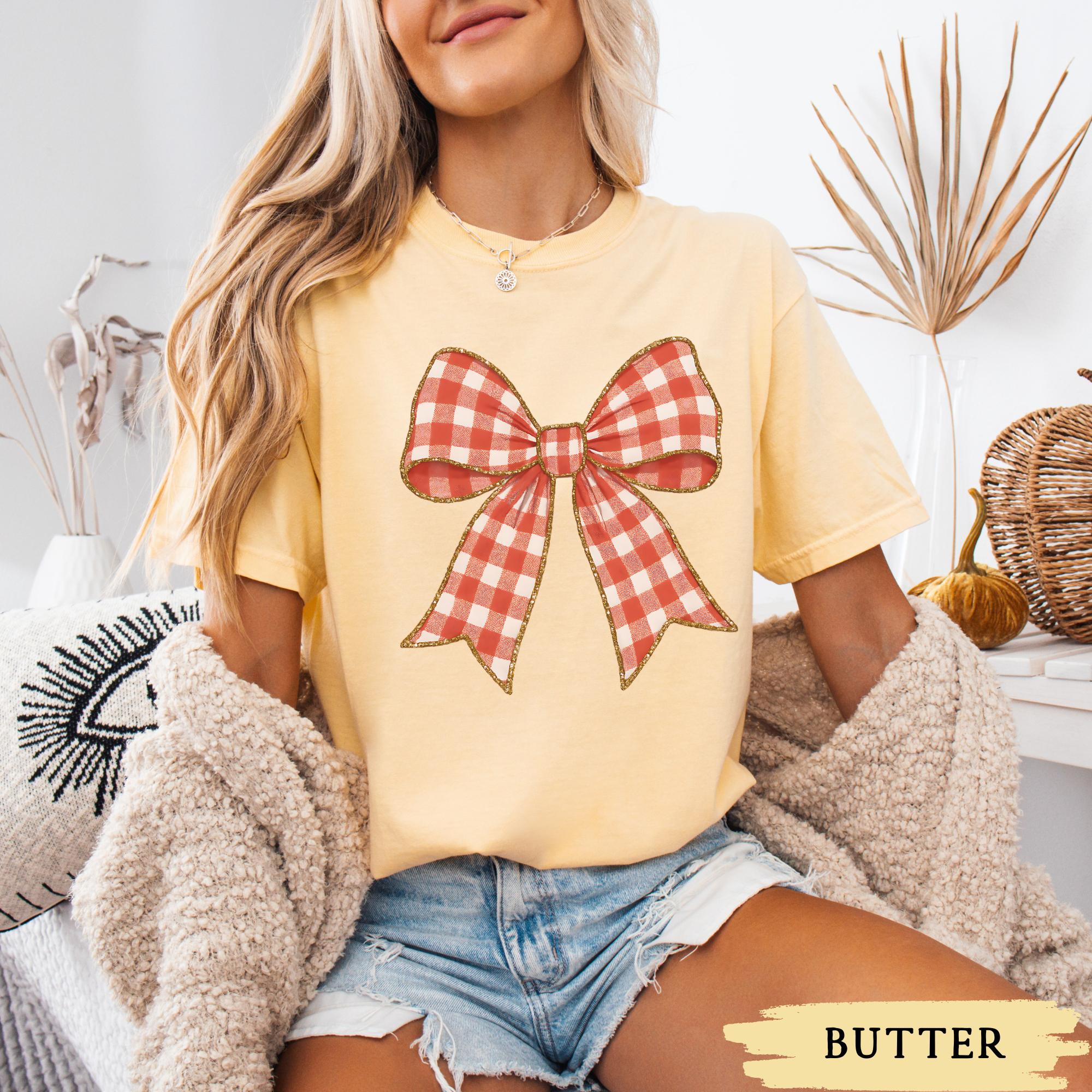 Coquette Gingham Bow Shirt, Comfort Colors Checkered Ribbon Tee 
