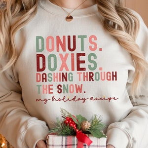 Donut Dachshund Christmas Sweatshirt, Festive Wiener Dog Crewneck, Doxie Holidays Sweater, Boho Doxie Dog Mom Gift, Xmas Doxie Lover Shirt