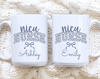 Personalized NICU Nurse Toile Coffee Mug, Custom Floral Neonatal Intensive Care Unit Nurse Week Gift, New Nurse Grad Gift NICU Birthday Gift