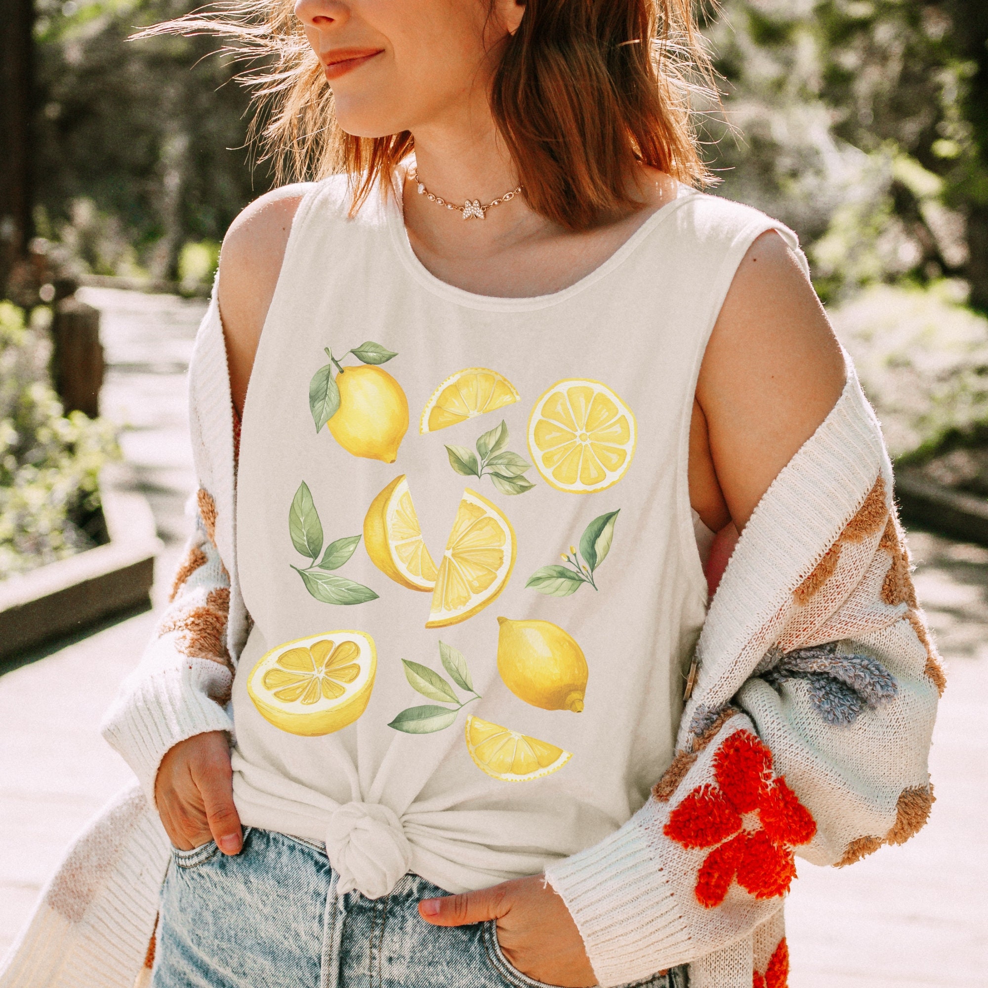 Lemon Tank Top, Comfort Colors Citrus Aesthetic Sleeveless Shirt