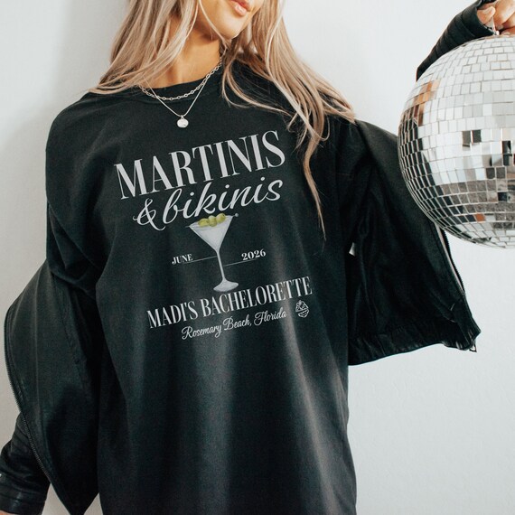Dirty Martinis and Bikinis Shirt, Comfort Colors Beach Bachelorette Crewneck, Martini Bach Tshirt, Olive Lover T-Shirt, Tini Time Bride Tee