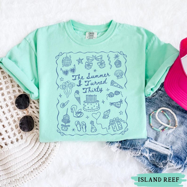 30th Birthday Shirt, Comfort Colors Summer I Turned Thirty Bday Party Tee, Custom Thirtieth Birthday Gift, Coastal Beach Summer Birthday Top Island Reef