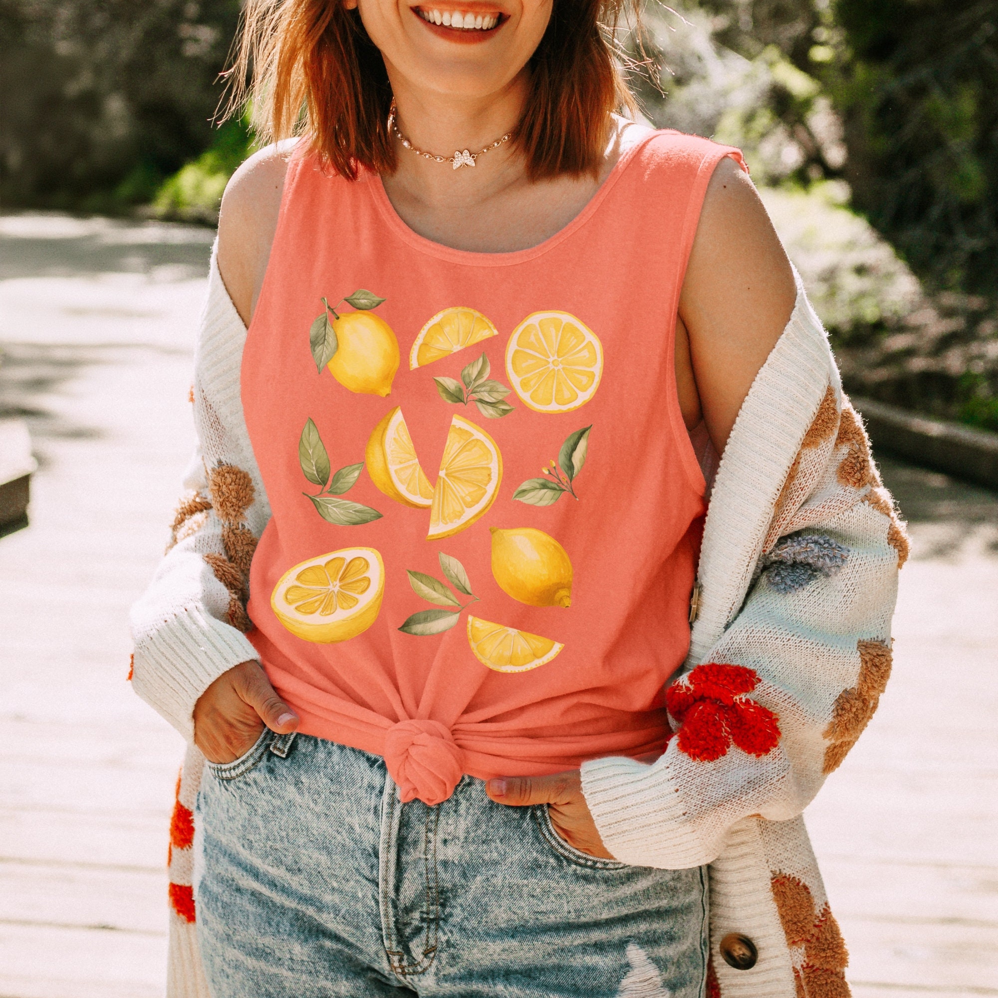 Lemon Tank Top, Comfort Colors Citrus Aesthetic Sleeveless Shirt