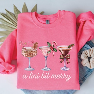 Christmas Martini Sweatshirt, Espresso Martini Lover Gift, Tini Bit Merry Sweater, Gingerbread Tini Time Top, Holiday Candy Cane Crewneck