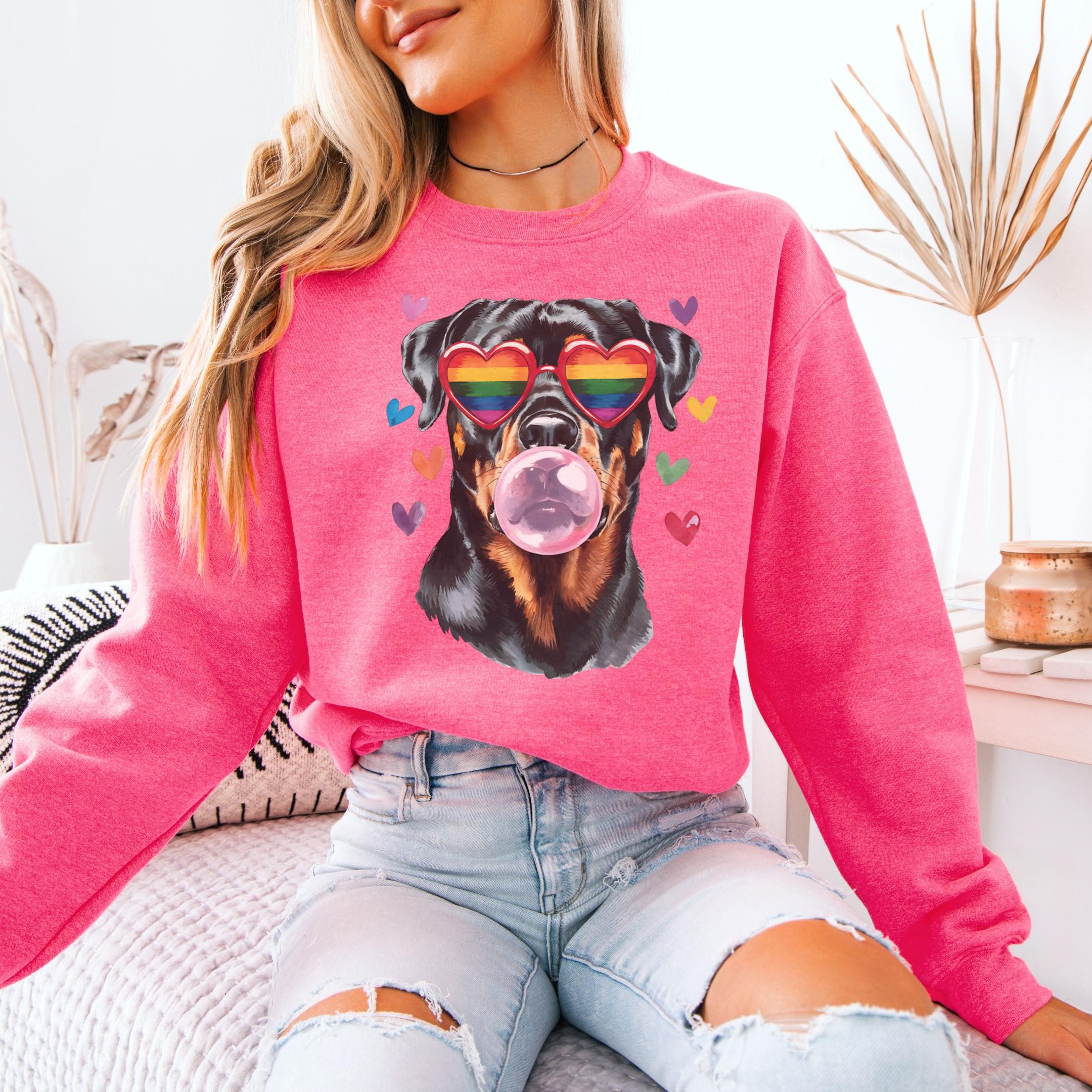 Rottweiler Pride Month Sweatshirt, Rainbow Rottie Sweater, Lesbian 