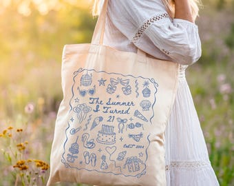 Custom 21st Birthday Tote Bag, Summer I Turned 21 Beach Bag