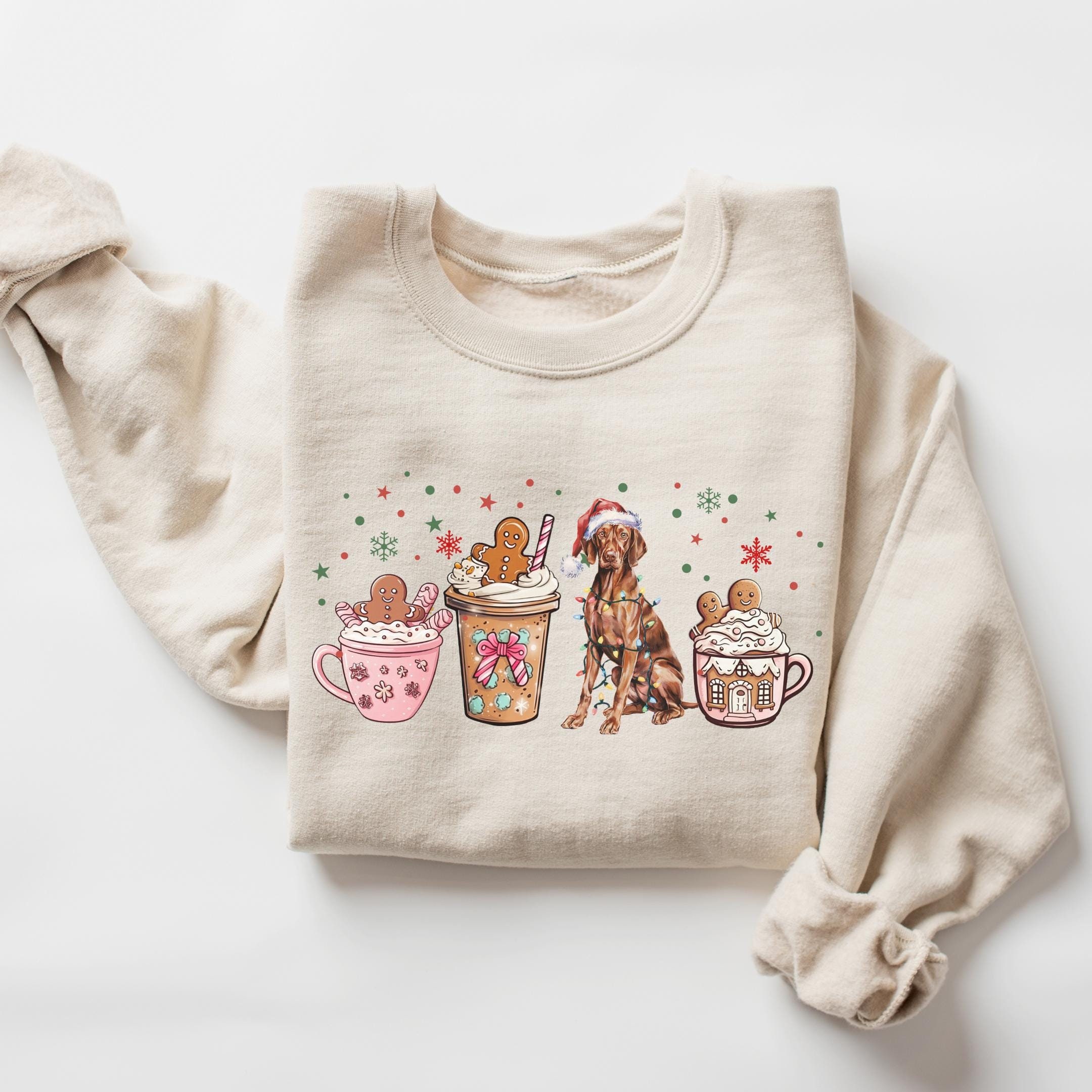 Christmas Coffee Vizsla Sweatshirt, Gingerbread Vizsla Dog Mom