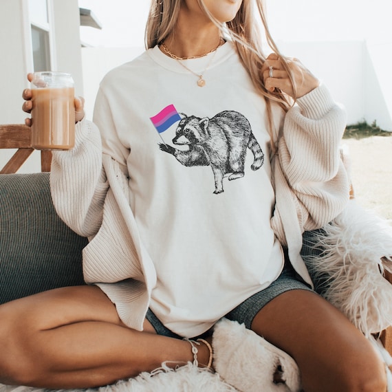 Funny Bisexual Pride Shirt, Raccoon Bi Pride Flag Tshirt, Comfort Colors LGBTQ Racoon Tee, Coming Out Gift, Subtle Bi Pride Parade Crewneck