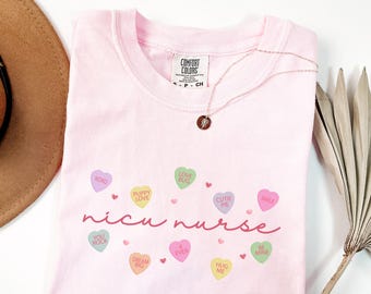 Candy Heart NICU Nurse Shirt, Comfort Color Valentine Day Neonatal Intensive Care Crewneck, Vday NICU Nurse Tee Coquette New Nurse Grad Gift