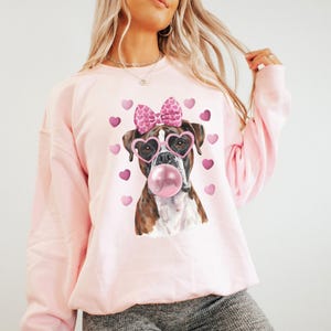 Boxer Valentine Day Sweatshirt, Heart Brindle Boxer Sweater, Coquette Vday Boxer Lover Gift, Trendy Bow Boxer Dog Mom Crewneck Top