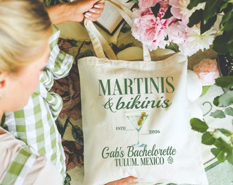 Martinis Bikinis Bridesmaid Proposal Tote Bag, Dirty Martini Bachelorette Tote, Tini Time Bridal Party Gift, Cocktail Girls Trip Beach Bag