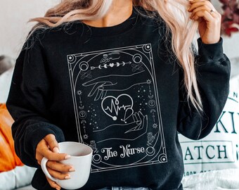 Halloween Nurse Sweatshirt Tarot Card Nurse Sweater Spooky CNA Fall Nurse Crewneck Witchy Nursing Student Gift Witch Nurse Shirt Coven Tee