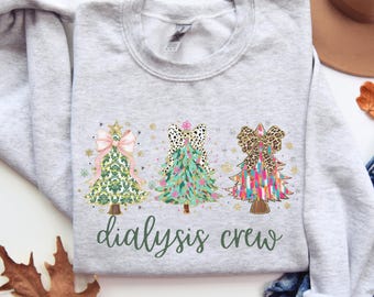 Dialysis Crew Colorful Christmas Tree Sweatshirt, Xmas Dialysis Nurse Crewneck Shirt, Coquette Nephro Sweater, Holiday Kidney Nurse Gift
