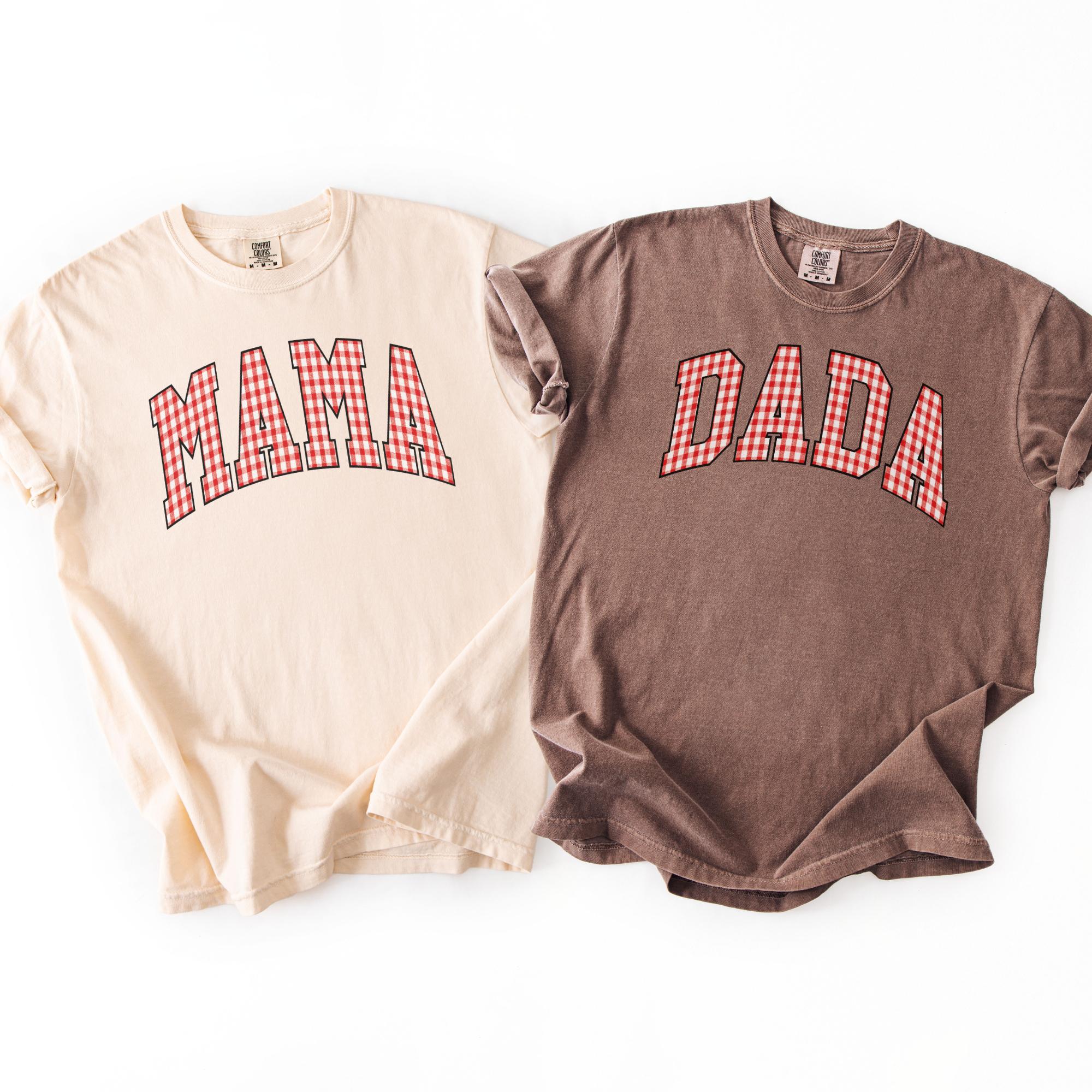 Gingham Mama and Dada Shirt, Comfort Color Checkered New Parent