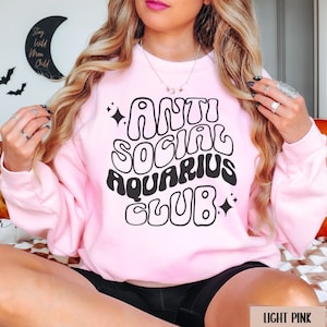 Antisocial Aquarius Club Sweatshirt, Aquarius Crewneck, Retro Zodiac Birthday Gift, 90s Celestial Astrology Gift Witchy Aquarius Best Friend