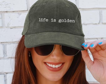 Golden Retriever Embroidered Hat, Life is Golden Dad Cap, Golden Lover Gift, Dog Mom Gift, Embroidery Corduroy Hat, Golden Birthday Gift