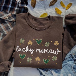 Lucky Memaw St Patricks Day Sweatshirt, Shamrock Memaw Sweater, Irish Promoted to Memaw Gift, New Memaw Crewneck, Memaw Pregnancy Reveal Top