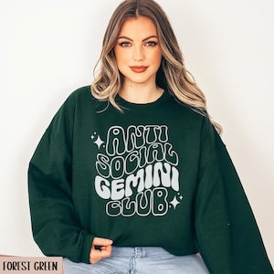 Antisocial Gemini Club Sweatshirt, Groovy Gemini Crewneck, Retro Zodiac Birthday Gift, 90s Celestial Astrology Gift for Air Sign Best Friend