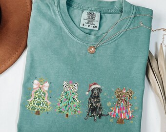 Christmas Tree Black Lab Shirt, Comfort Colors Black Labrador Crewneck, Coquette Xmas Bow Tee, Black Lab Dog Mom Top, Black Lab Lover Gift