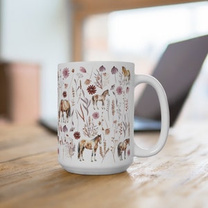 Flower Horse Mug, Floral Farm Animal Lovers Gift, Farmcore Tumbler, Horse Lovers Gift for Farmer, Equine Gift, Boho Cottagecore Coffee Mug