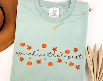 Fall SLP Shirt, Comfort Colors Halloween Speech Language Pathologist TShirt, Pumpkin Speech Teacher Crewneck, Autumn Speechie Therapist Gift