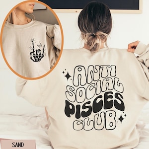 Antisocial Pisces Club Sweatshirt, Retro Zodiac Birthday Gift for Pisces Sweater, Celestial Astrology Gift for Witchy Best Friend Crewneck